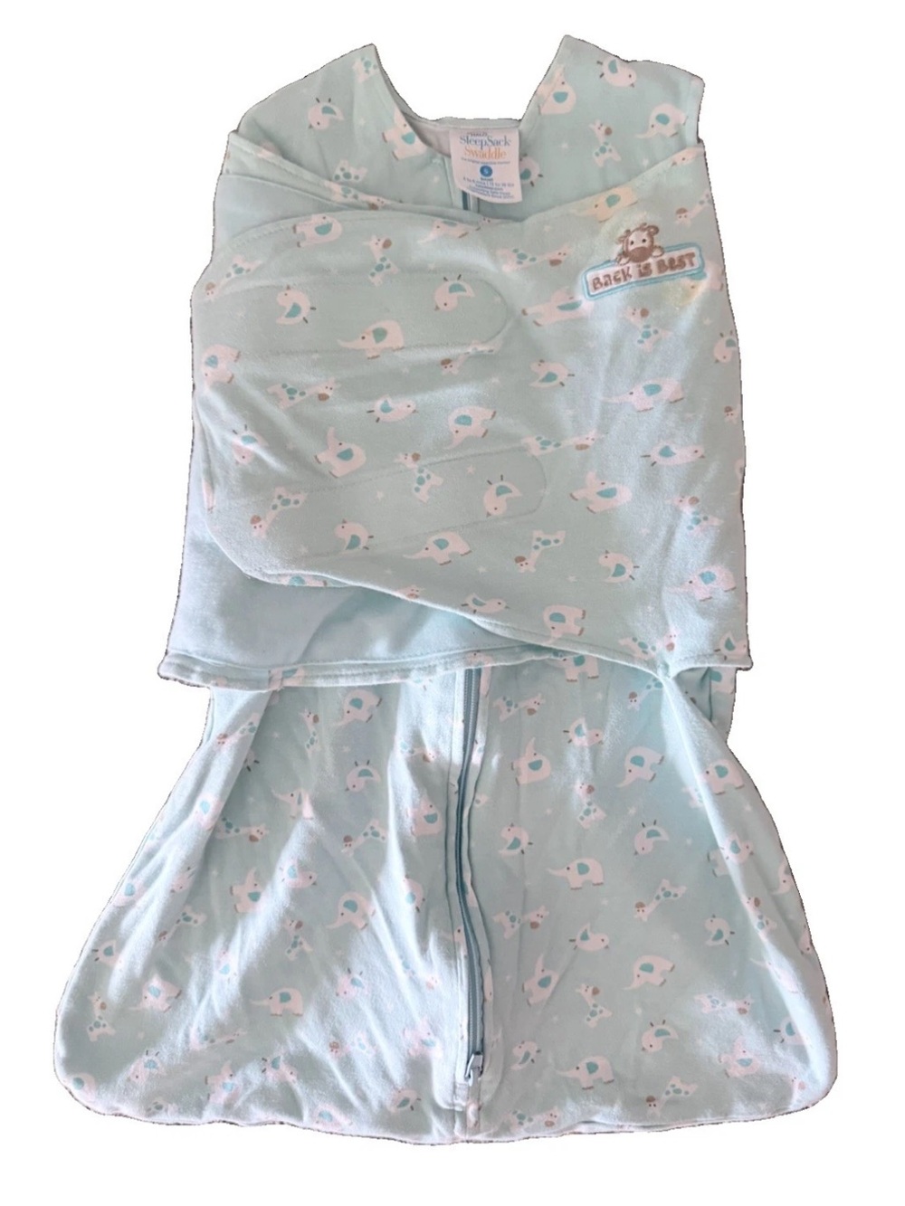 Halo SleepSack Swaddle Small (3-6m), Blue Elephants Cotton, 12-17lbs, READ*